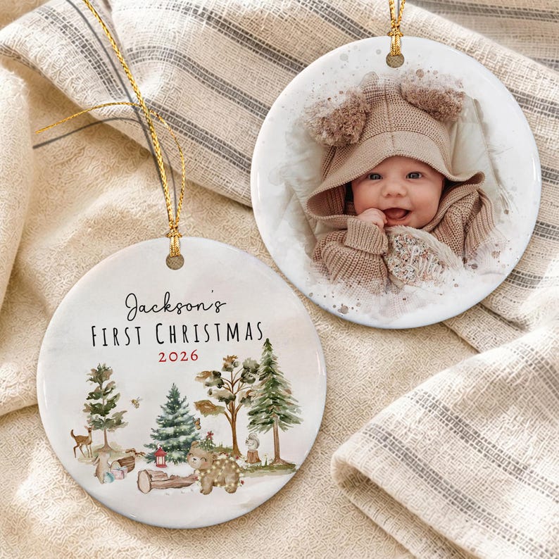 Baby's First Christmas Ornament 2026 Baby Shower Photo Newborn Keepsake Ceramic Christmas Ornament