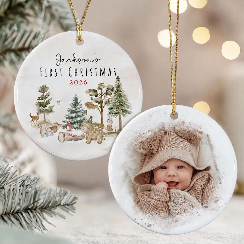 Baby's First Christmas Ornament 2026 Baby Shower Photo Newborn Keepsake Ceramic Christmas Ornament