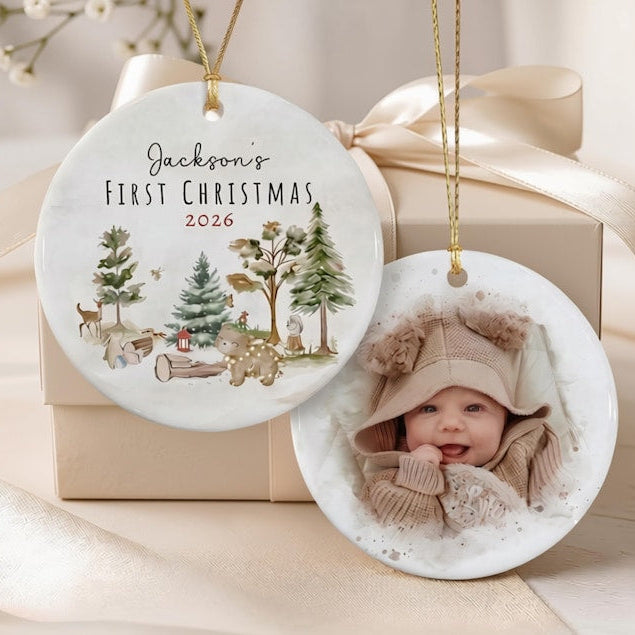 Baby's First Christmas Ornament 2026 Baby Shower Photo Newborn Keepsake Ceramic Christmas Ornament