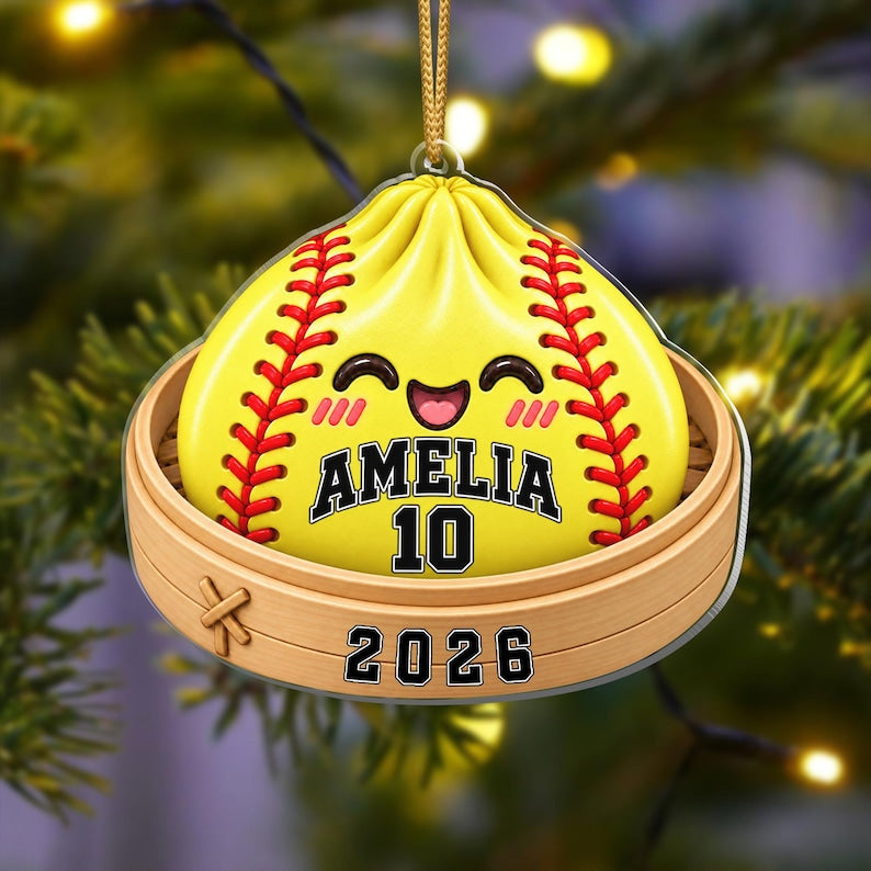 Softball Dumpling Ornament 2026 Custom Name Acrylic Christmas Ornament