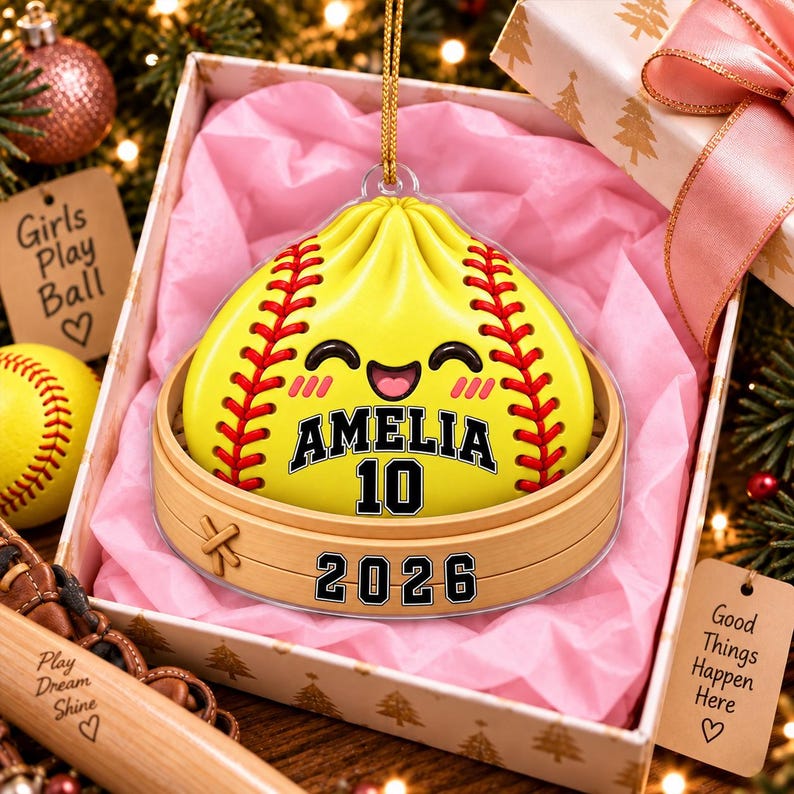 Softball Dumpling Ornament 2026 Custom Name Acrylic Christmas Ornament