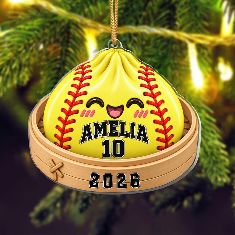 Softball Dumpling Ornament 2026 Custom Name Acrylic Christmas Ornament