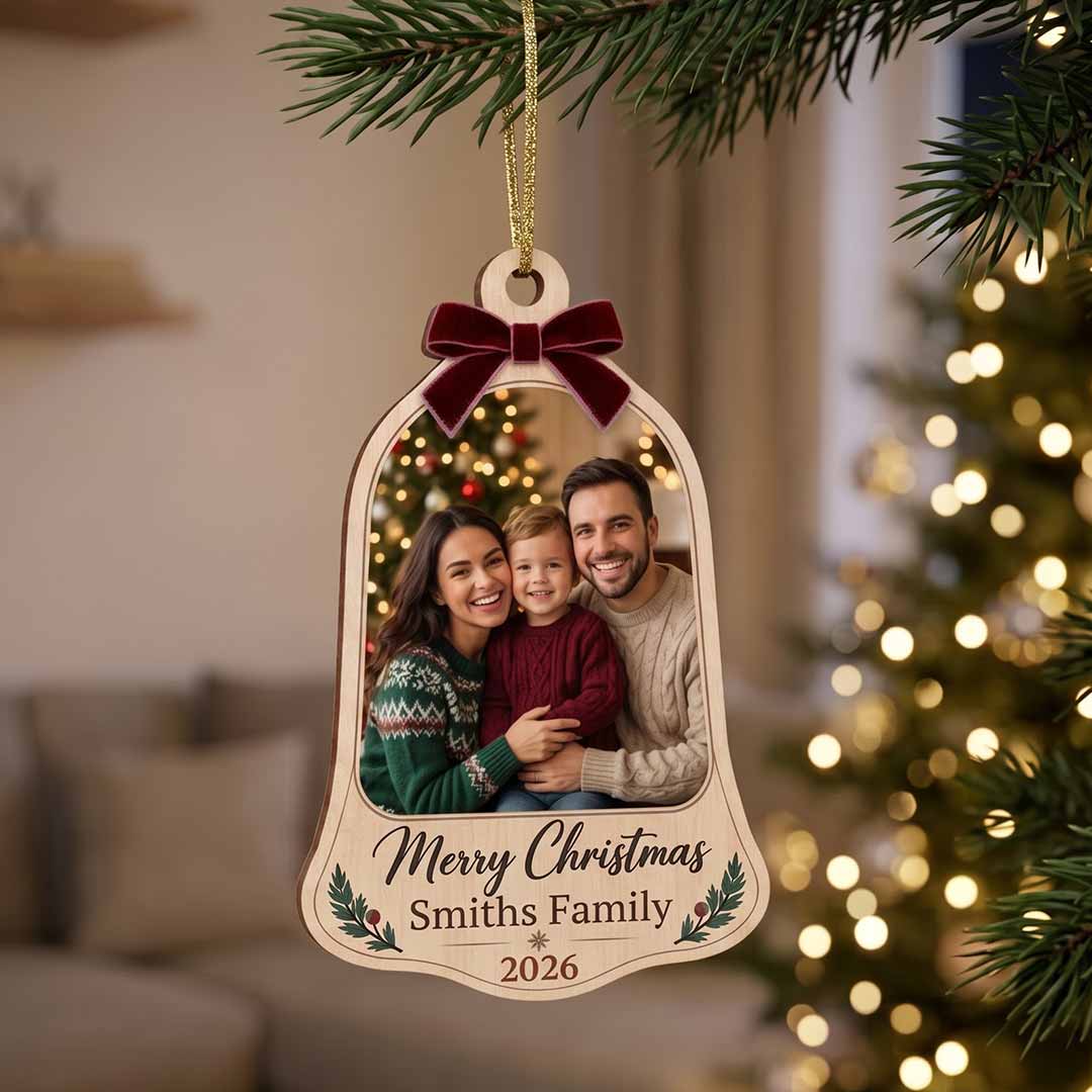 Family Christmas Polaroid Photo Collage Personalized Custom Name Date Photo Family 1-Layer Wooden Christmas Ornament for Family Members Gift