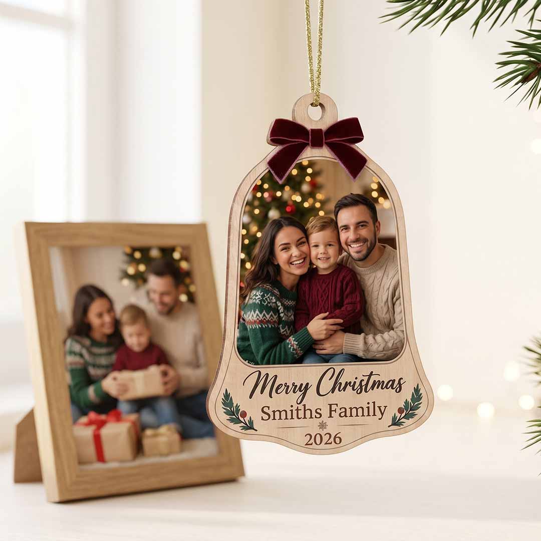 Family Christmas Polaroid Photo Collage Personalized Custom Name Date Photo Family 1-Layer Wooden Christmas Ornament for Family Members Gift