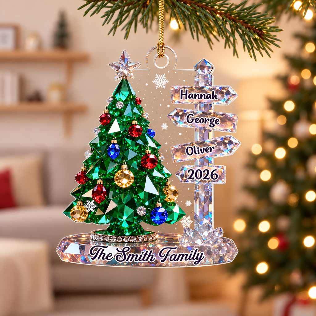 Crystal Christmas Tree Family Signpost Custom Family Name Kids Names 2026 Family Acrylic Christmas Ornament