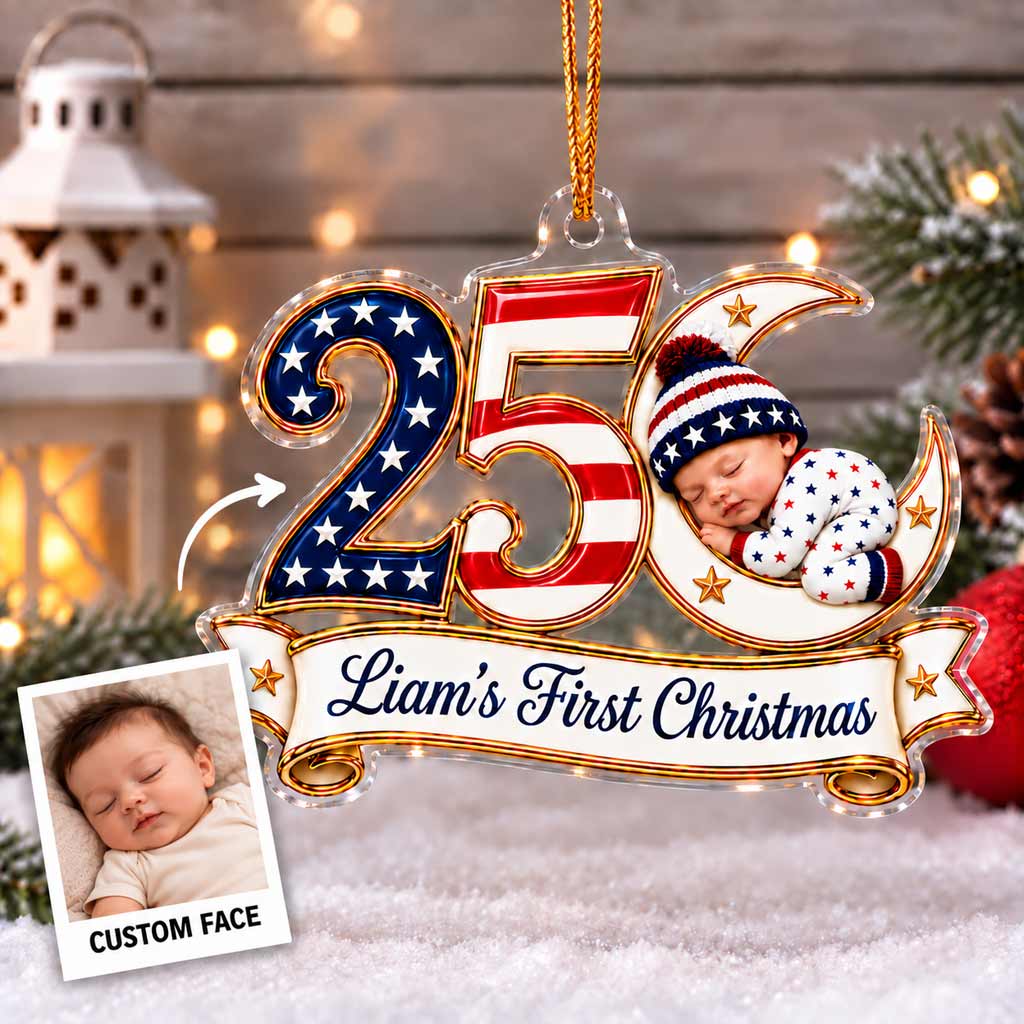 America's 250th Baby's First Christmas Custom Photo 2026 Newborn Acrylic Christmas  Ornament