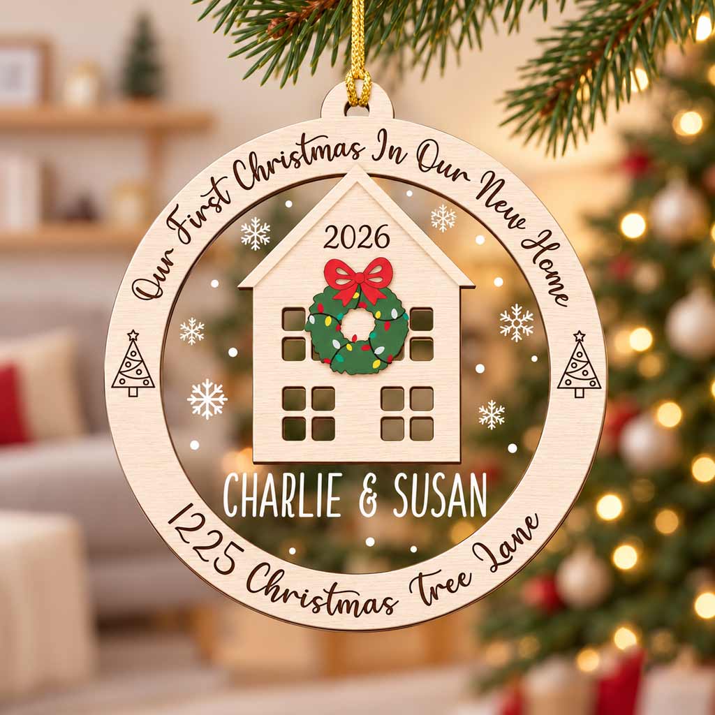 Our First Christmas in Our New Home Custom Name Address New Home Housewarming Keepsake Round Acrylic Ornament
