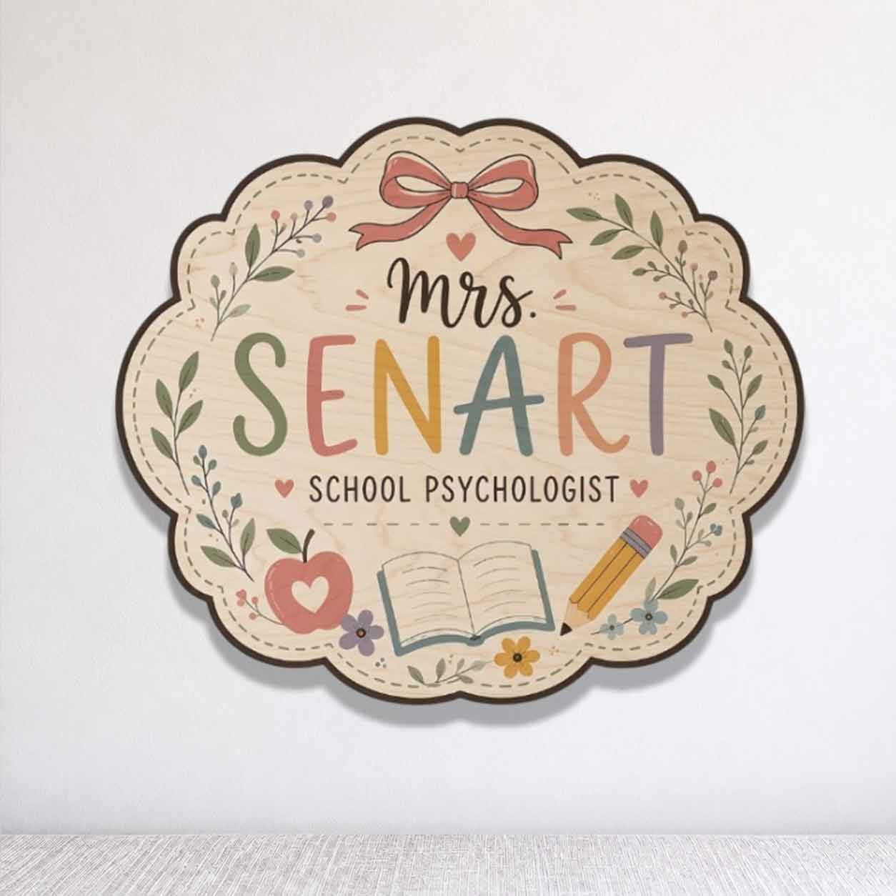 Personalized Teacher Name Wooden Sign Door Hanger Teacher Room Sign Wooden Classroom Decor, Back to School Sign