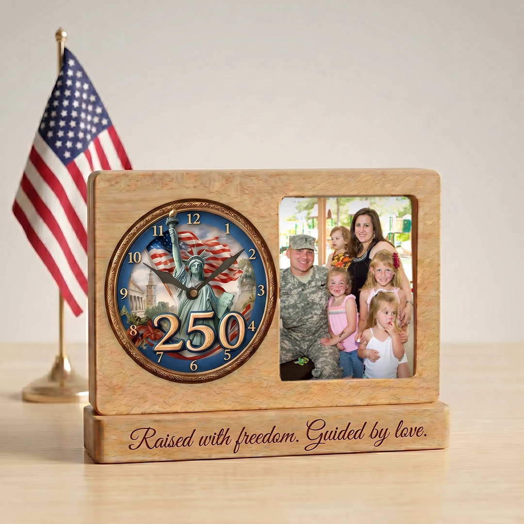 Personalized 250 Years Of Freedom Wooden Clock Frame Custom Family Photo Gift