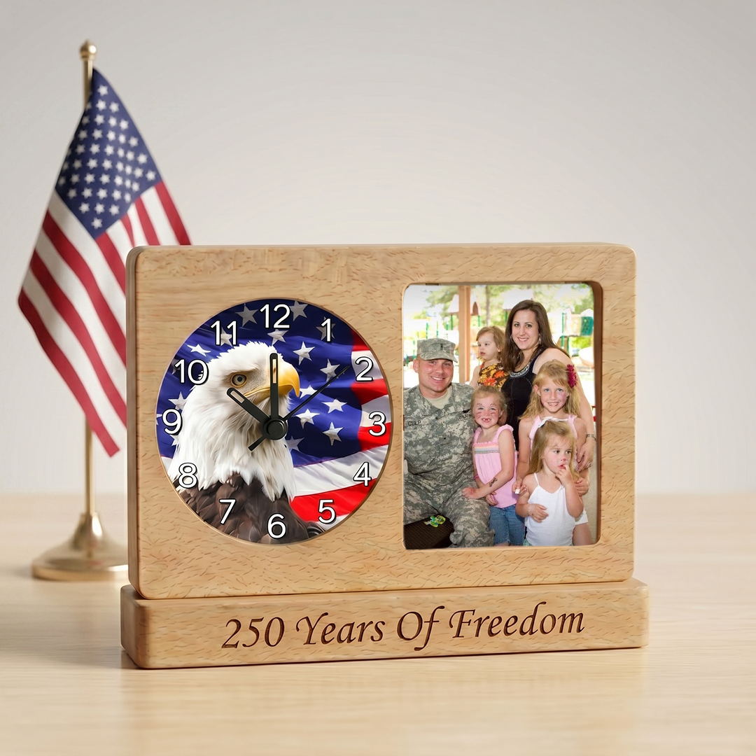 Personalized 250 Years Of Freedom Wooden Clock Frame Custom Family Photo Gift
