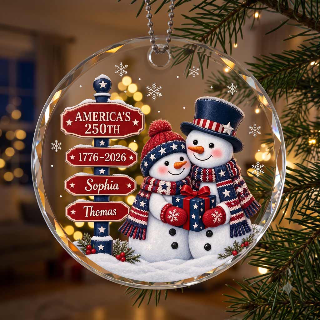 Our First Christmas Snowflake Tree Personalized Couple Custom Names Date Romantic Round Glass Ornament
