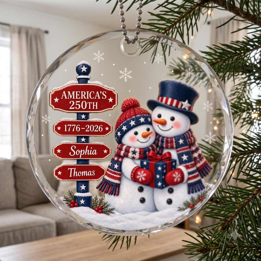Our First Christmas Snowflake Tree Personalized Couple Custom Names Date Romantic Round Glass Ornament