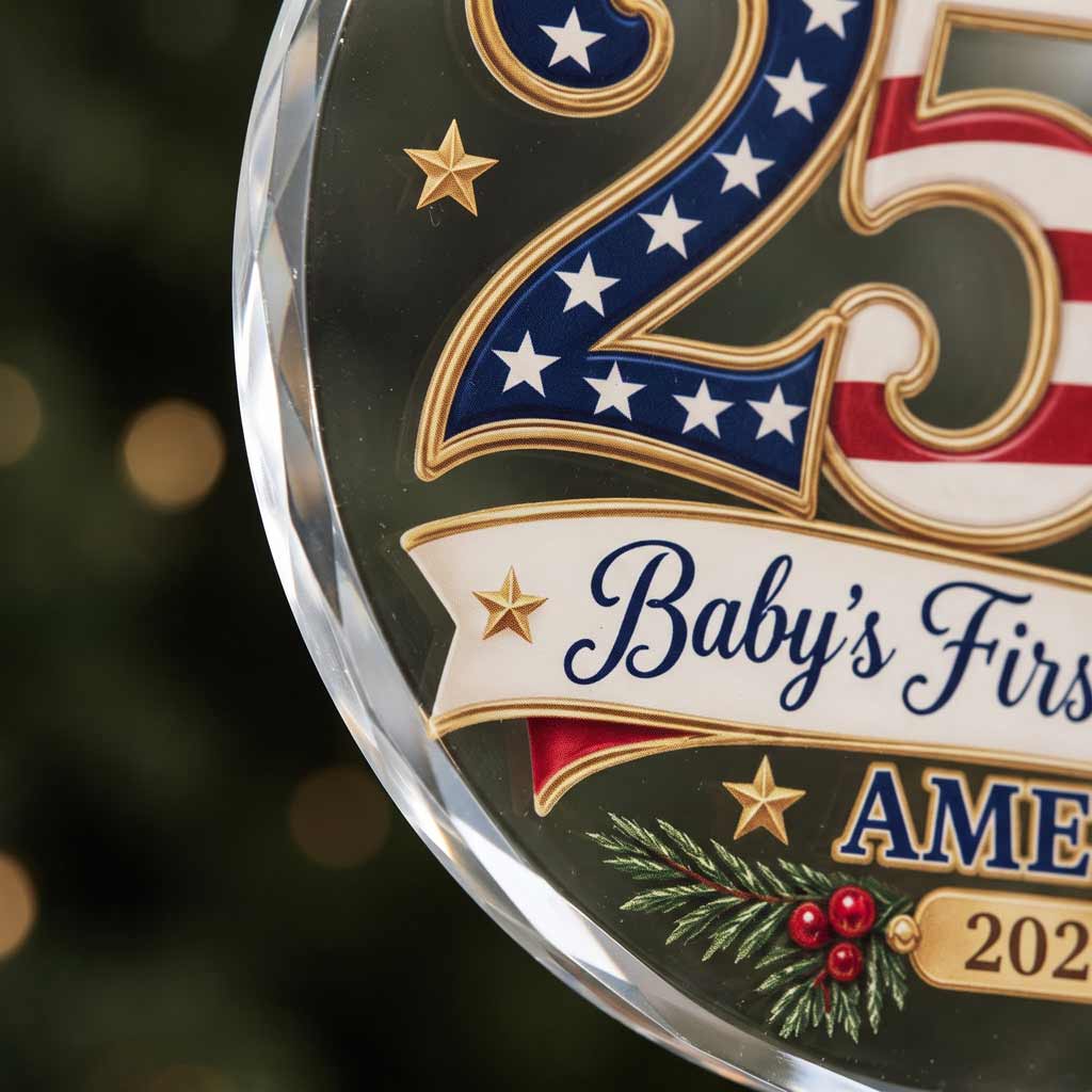 Baby's First Christmas 250 Custom Name Date Newborn America's 250th Round Glass Ornament