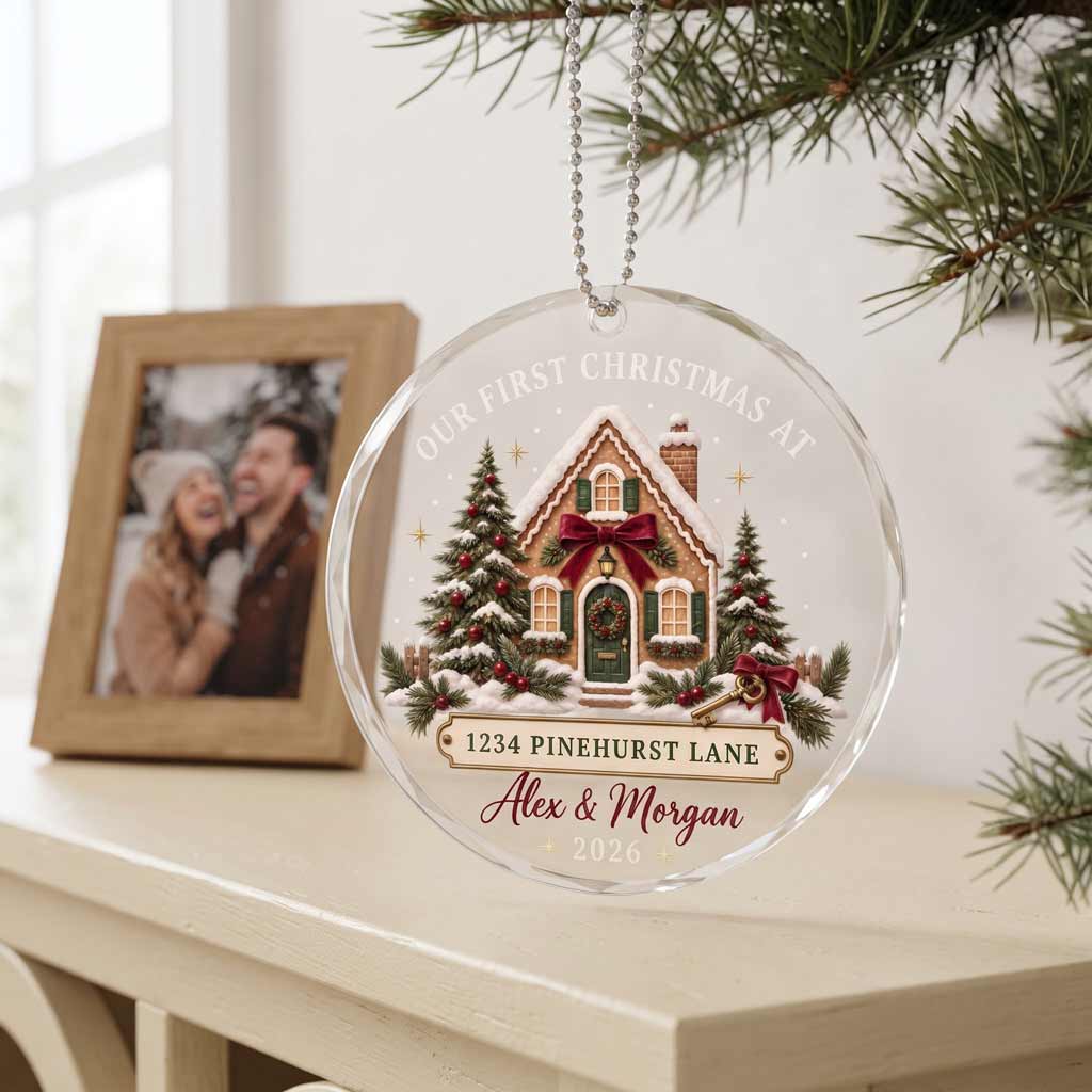 Our First Christmas At Our New Home New Beginning Custom Round Glass Ornament