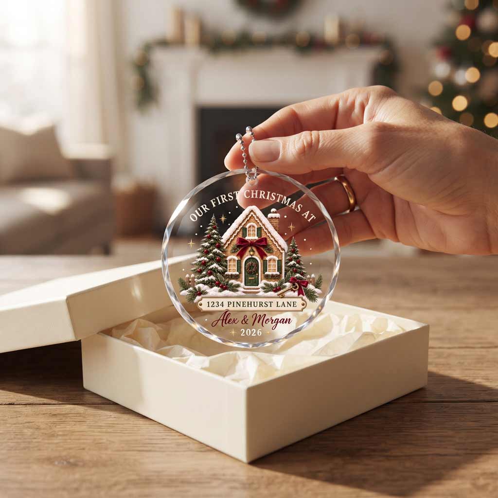Our First Christmas At Our New Home New Beginning Custom Round Glass Ornament