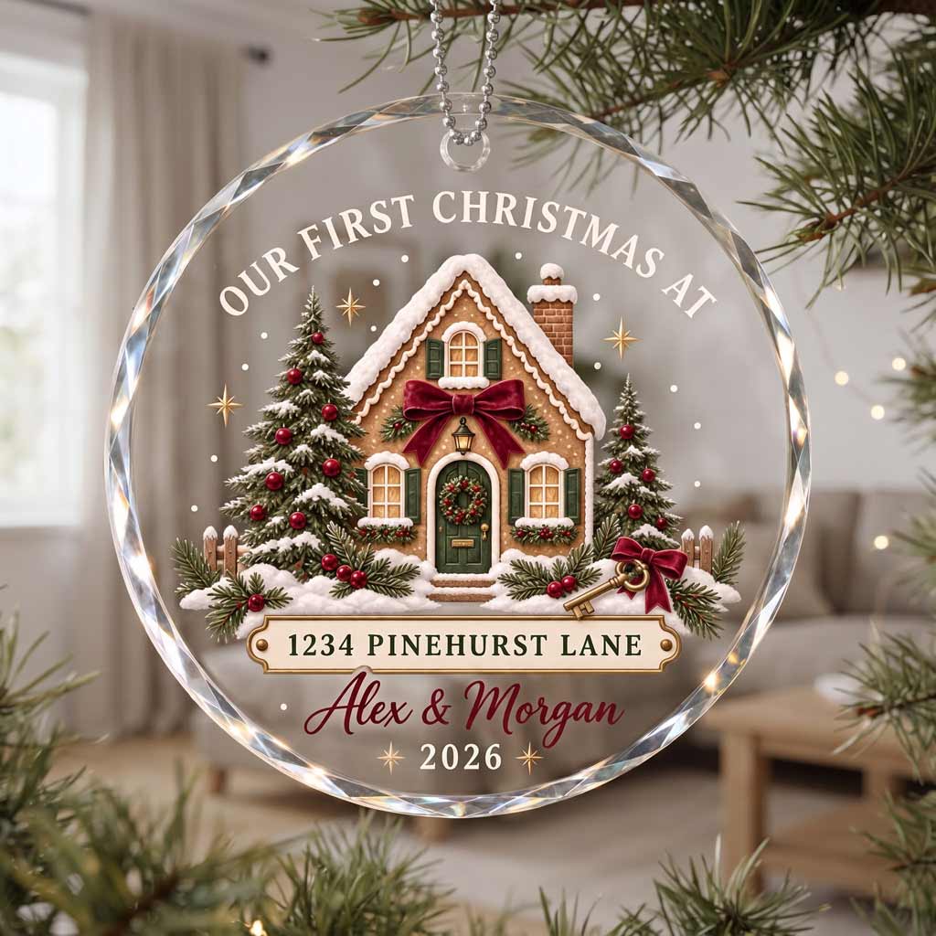 Our First Christmas At Our New Home New Beginning Custom Round Glass Ornament