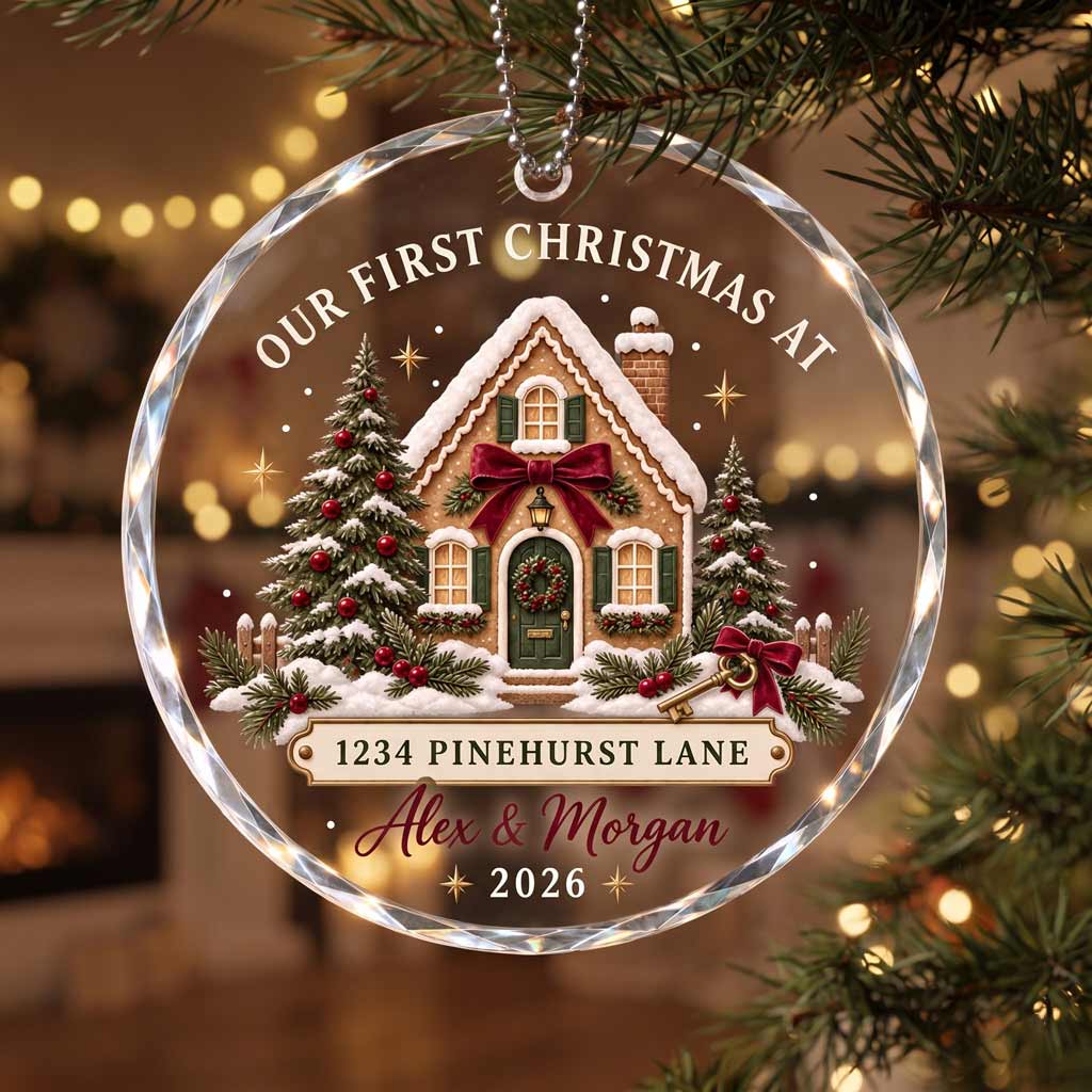 Our First Christmas At Our New Home New Beginning Custom Round Glass Ornament