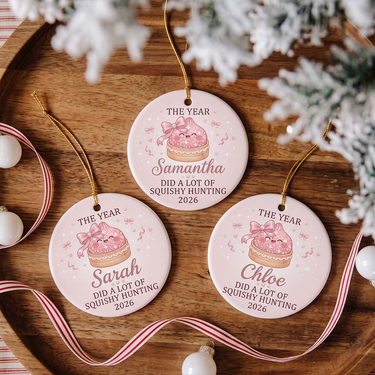 Squishy Hunting 2026 Custom Name Date Round Ceramic Christmas Ornament Squishy Collector Keepsake Gift
