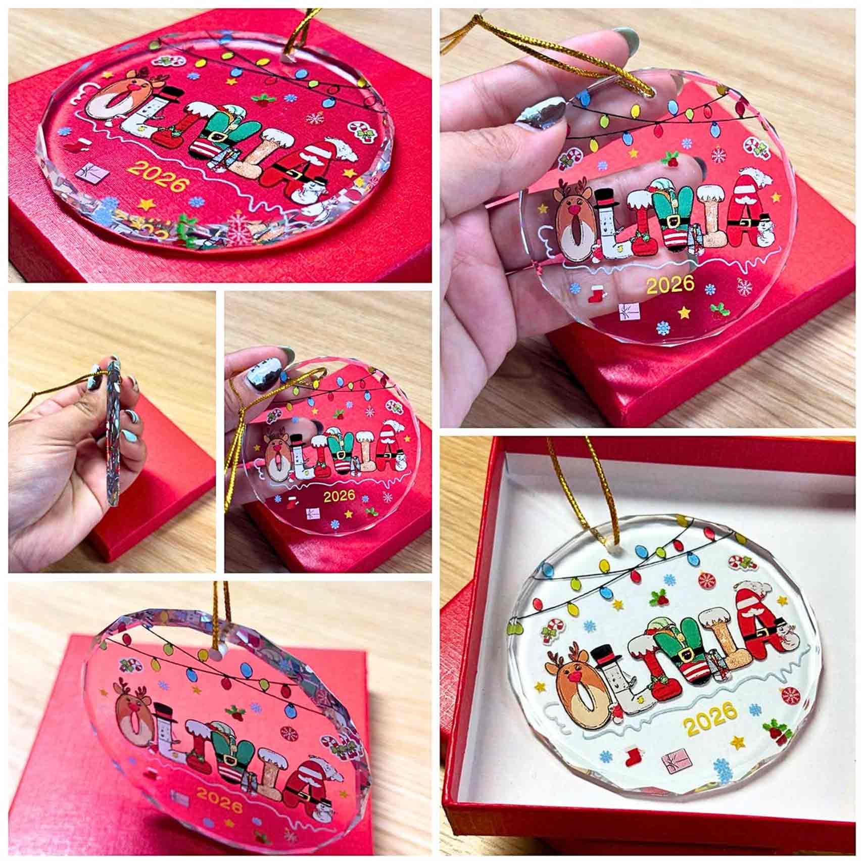 Gingerbread Bakery Christmas Custom Name Round Glass Ornament