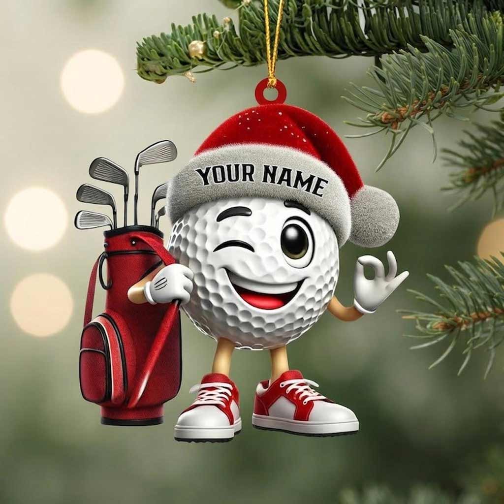Winking Santa Golf Ball With Golf Clubs Custom Golf Lover for Golfer Acrylic Ornament