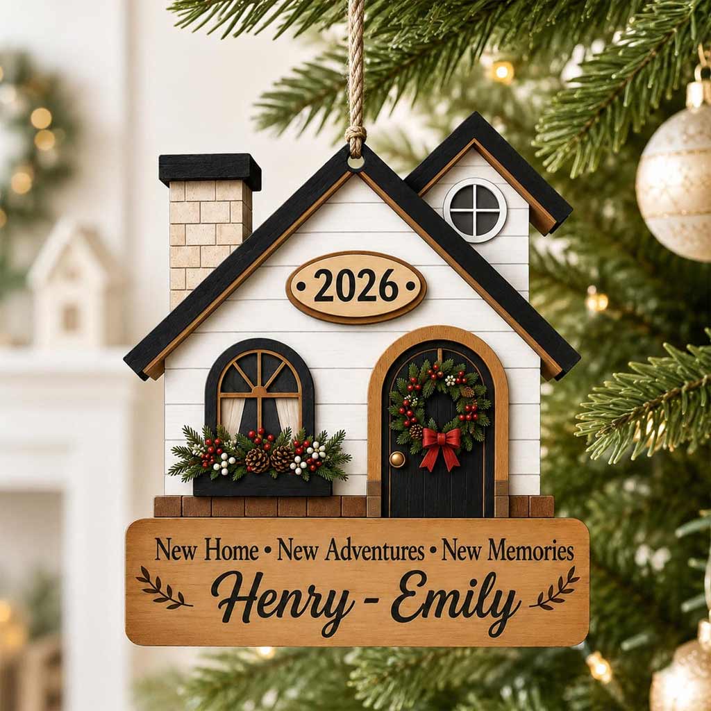 New Home New Adventures New Memories 2026 Custom Name New Home Wooden Christmas Ornament