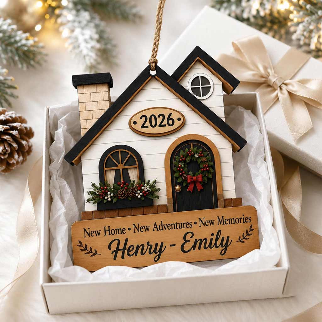 New Home New Adventures New Memories 2026 Custom Name New Home Wooden Christmas Ornament