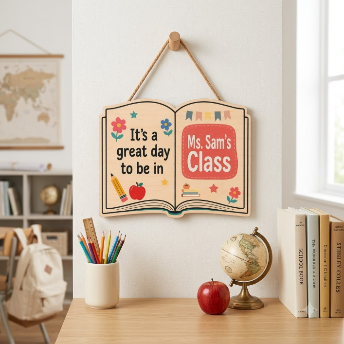 Personalized Teacher Name Wooden Sign Door Hanger It's A Great Day To Be In Class Wooden Classroom Decor, Back to School Sign