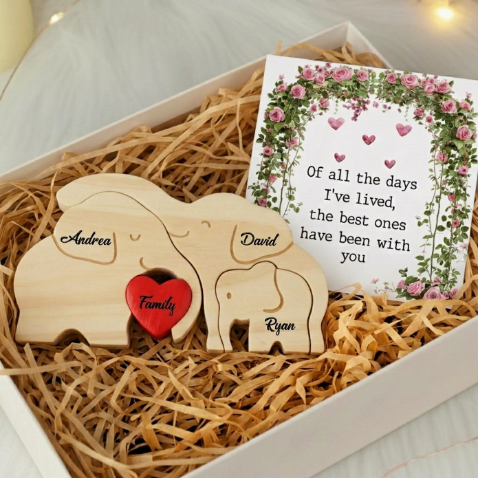 Personalized Elephant 3 Pieces Family Edition Custom Wooden Puzzle
