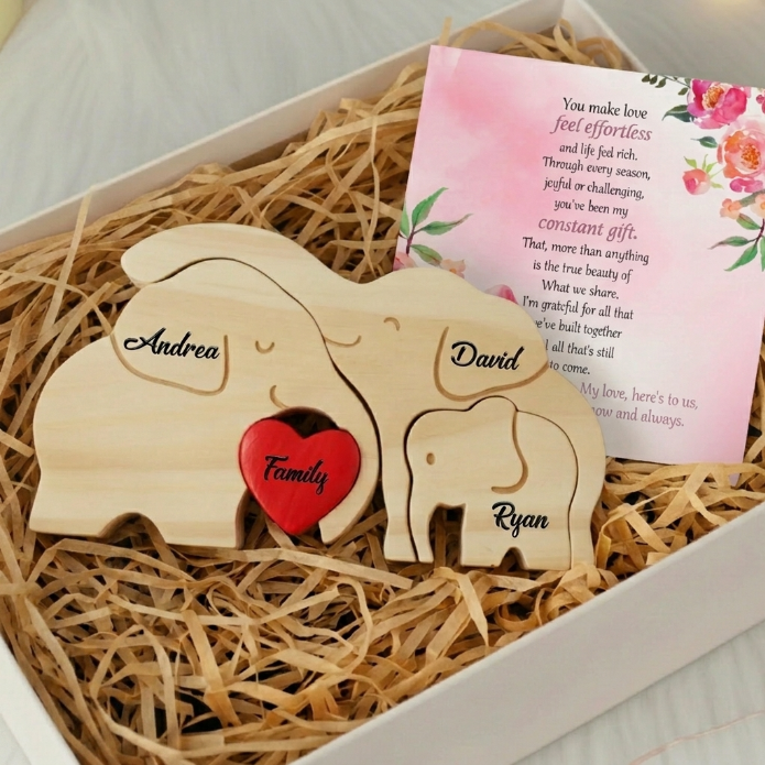 Personalized Elephant 3 Pieces Family Edition Custom Wooden Puzzle
