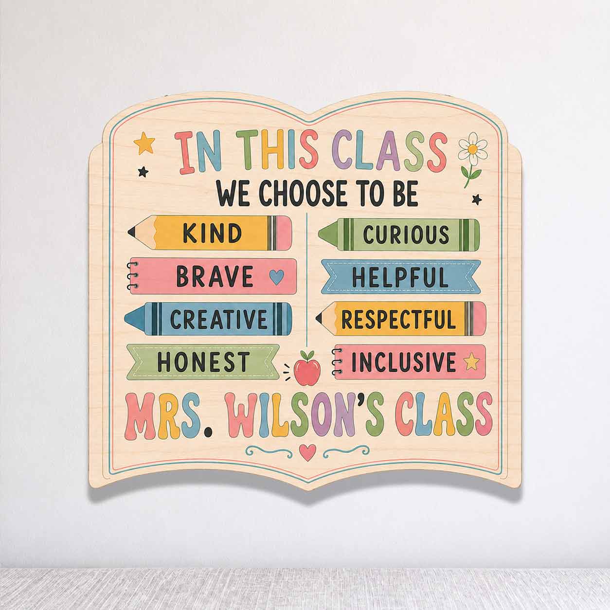 Personalized Teacher Name Wooden Sign Door Hanger In This Classroom We Choose To Be Wooden Classroom Decor, Back to School Sign
