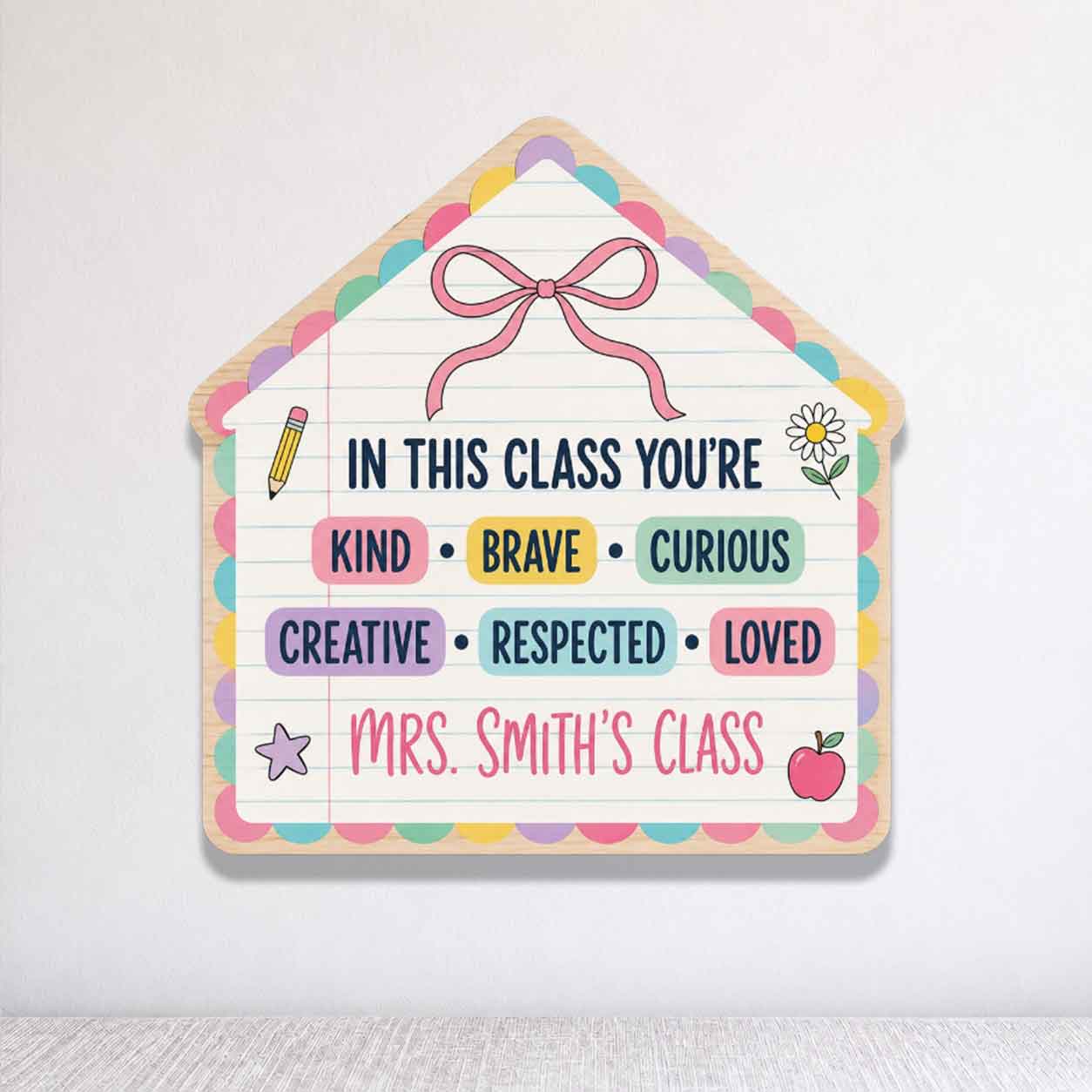 Personalized Teacher Name Wooden Sign Door Hanger Adorable Floral Welcome Class Sign Wooden Classroom Decor, Back to School Sign