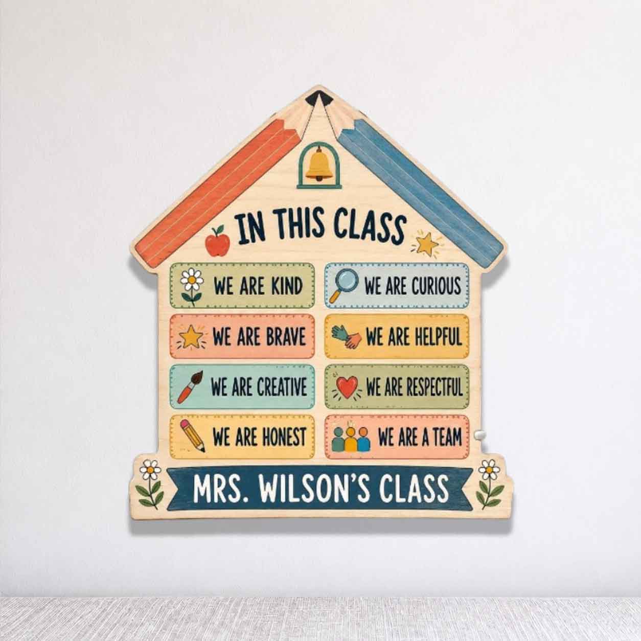 Personalized Teacher Name Wooden Sign Door Hanger Composition Book Classroom Rules Wooden Classroom Decor, Back to School Sign