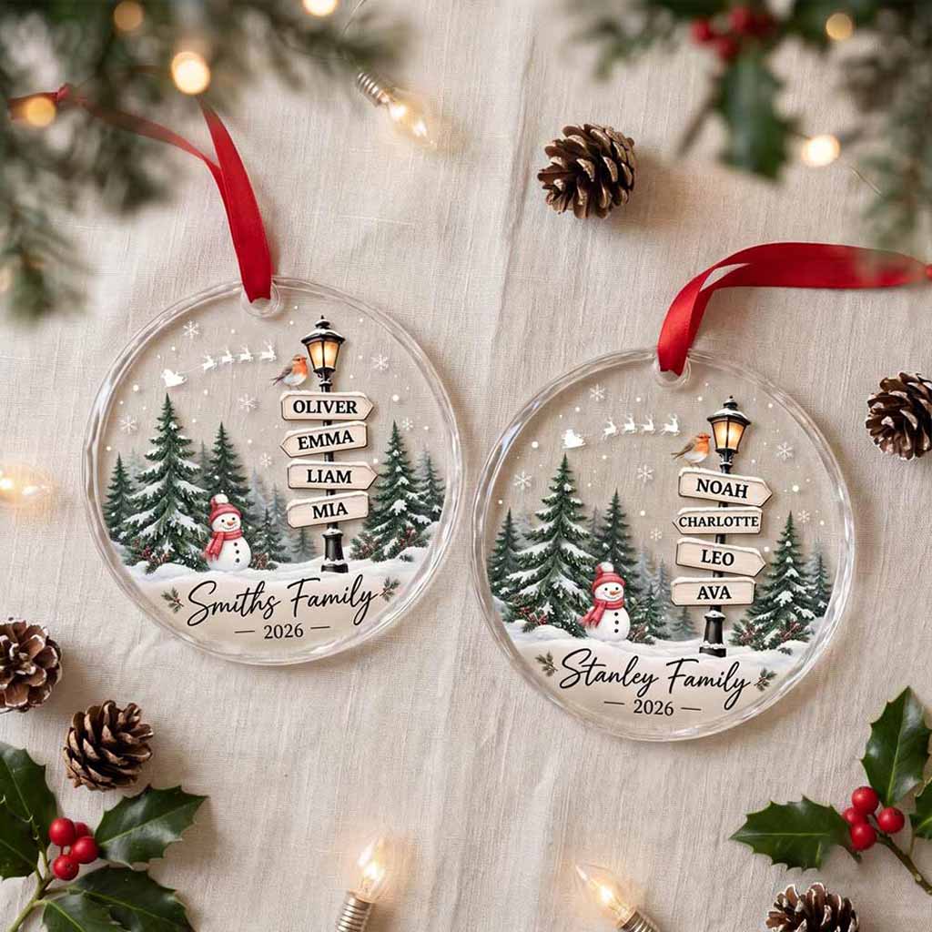 Winter Wonderland Family Personalized Family Custom Names Date Christmas Round Glass Ornament